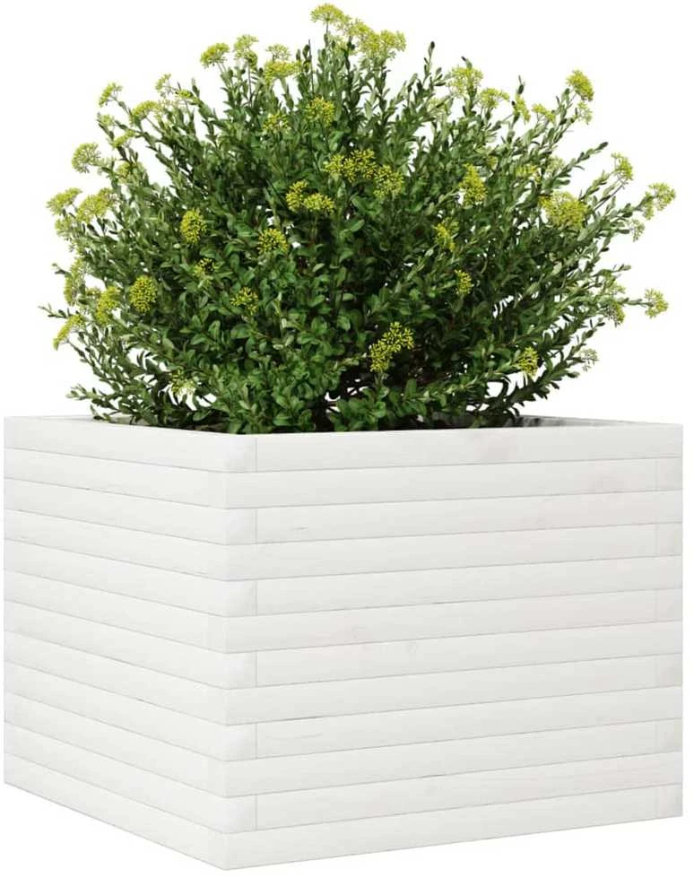 Sodo lovelis, baltas, 60x60x45,5cm, pušies medienos masyvas
