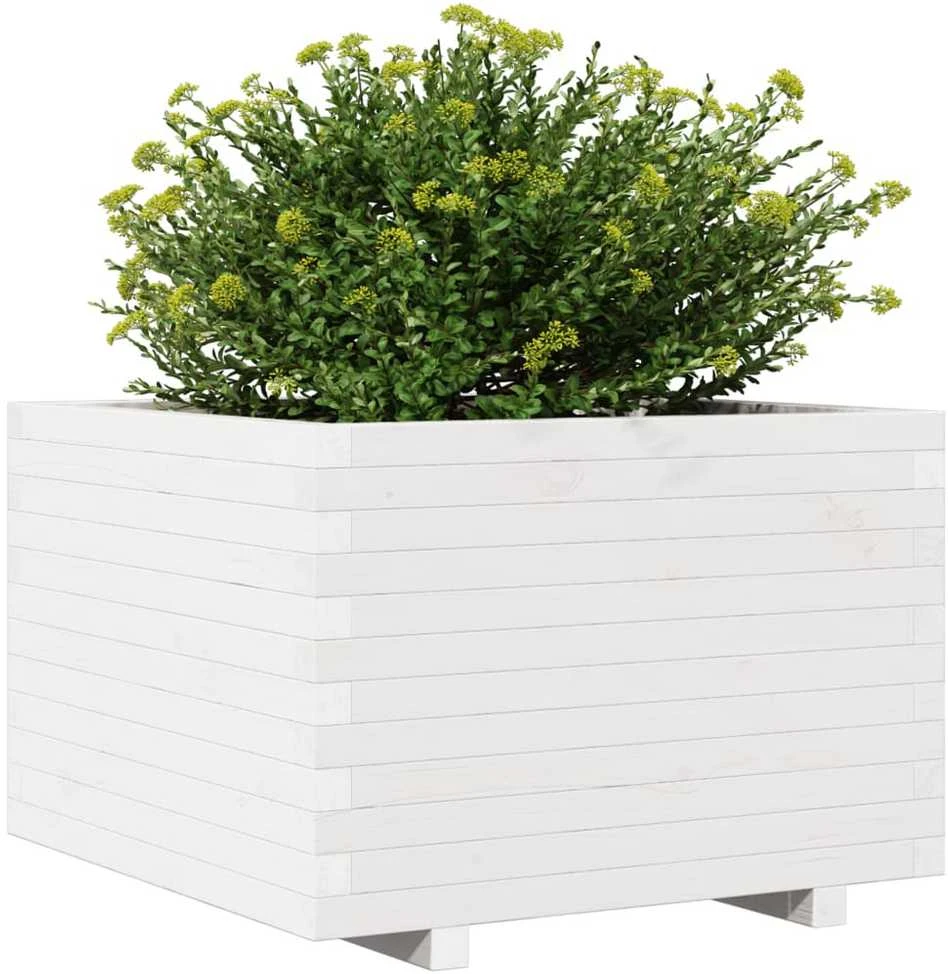 Sodo lovelis, baltas, 70x70x49,5cm, pušies medienos masyvas