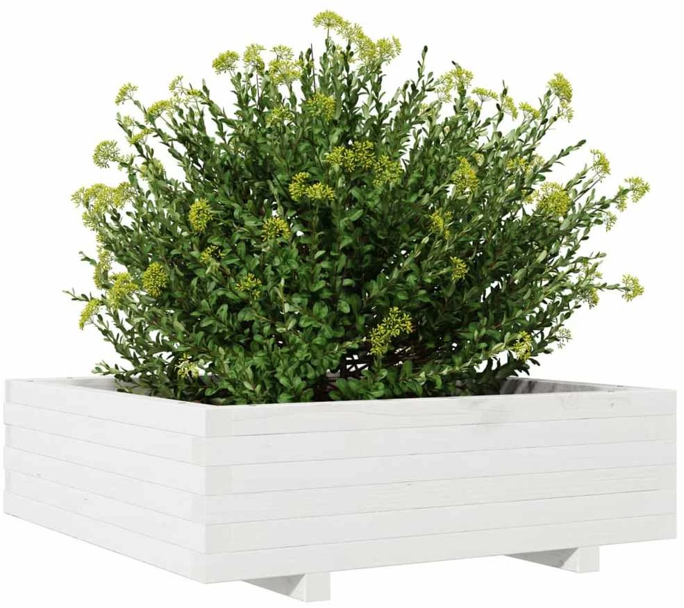 Sodo lovelis, baltas, 80x80x26,5cm, pušies medienos masyvas
