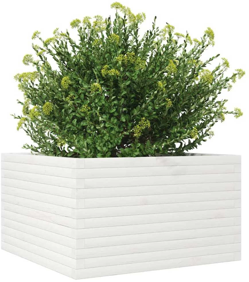 Sodo lovelis, baltas, 80x80x45,5cm, pušies medienos masyvas
