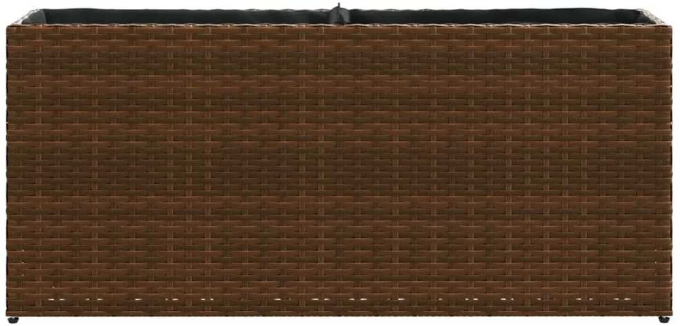 Sodo lovelis su 2 vazonais, rudas, 90x20x40cm, poliratanas