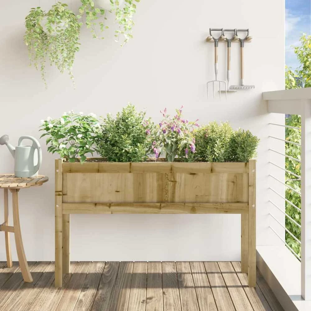Sodo lovelis su kojelėmis, 110x31x70cm, impregnuota pušis