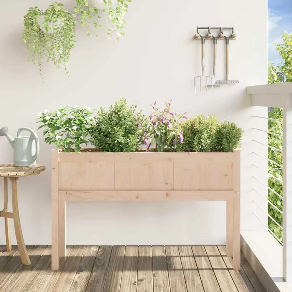Sodo lovelis su kojelėmis, 110x31x70cm, pušies medienos masyvas