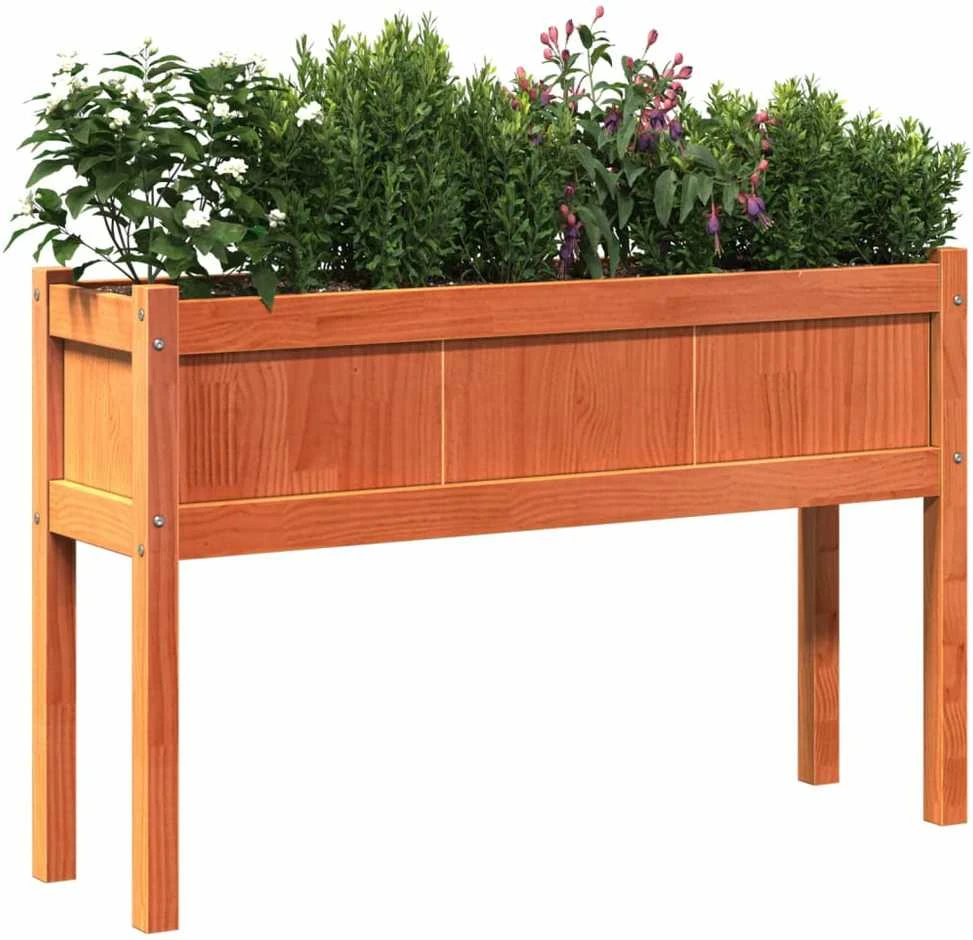 Sodo lovelis su kojelėmis, vaško rudas, 110x31x70cm, pušis