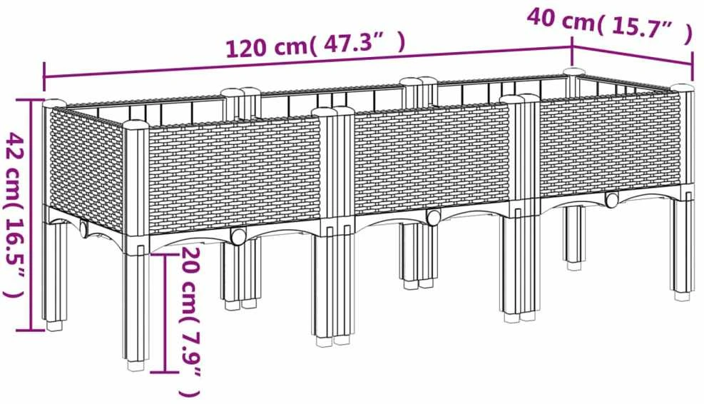 Sodo lovelis su kojomis, baltos spalvos, 120x40x42cm, PP