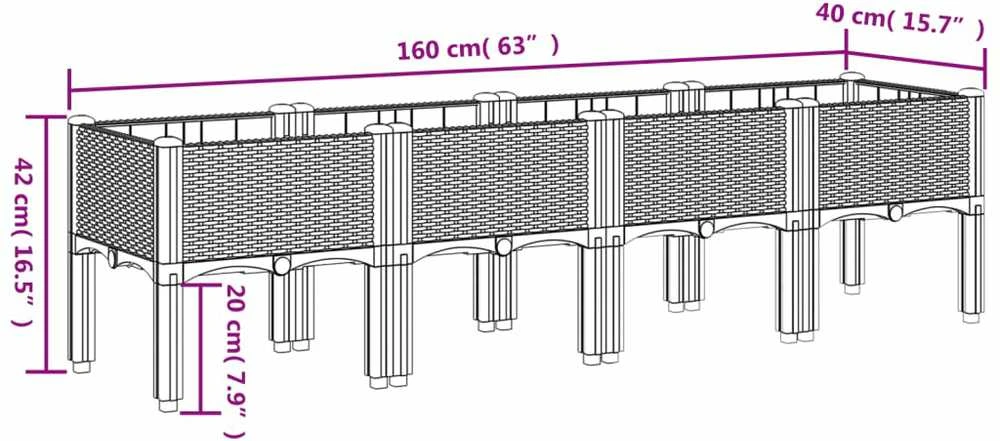 Sodo lovelis su kojomis, baltos spalvos, 160x40x42cm, PP