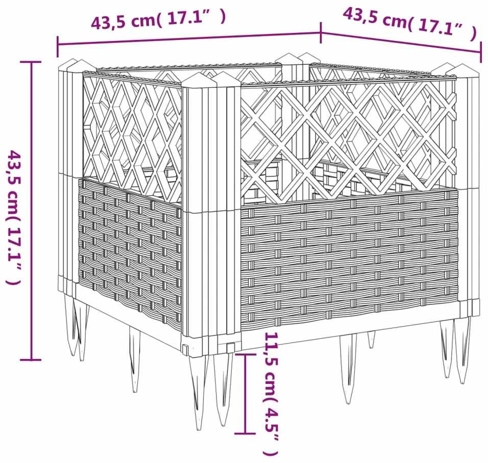 Sodo lovelis su kuoliukais, rudas, 43,5x43,5x43,5cm, PP