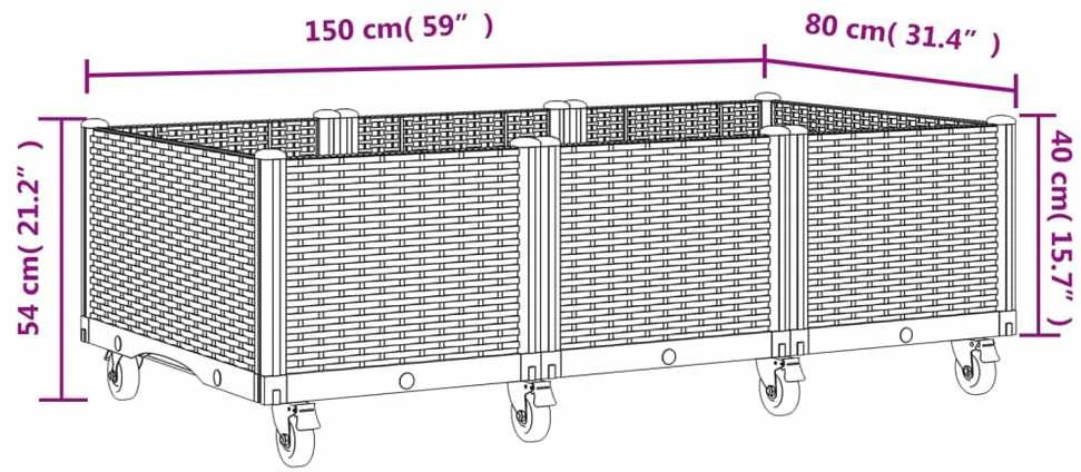Sodo lovelis su ratukais, pilkos spalvos, 150x80x54cm, PP