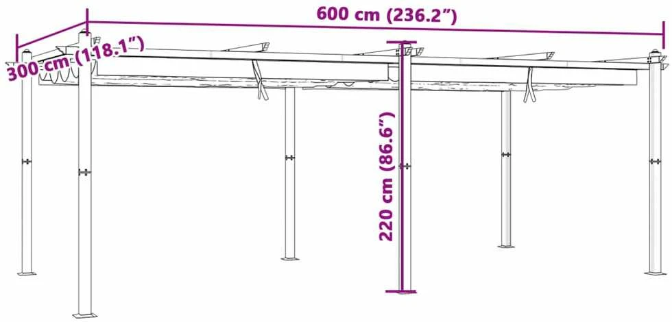 Sodo pavėsinė su ištraukiamu stogu, antracito, 3x6m, aliuminis