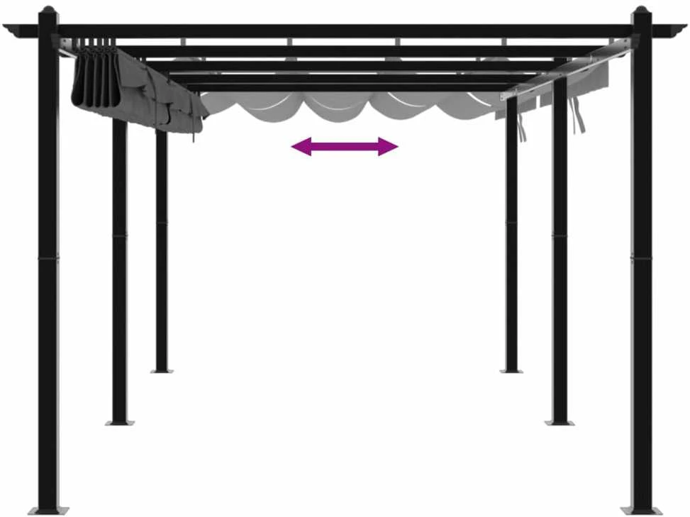 Sodo pavėsinė su ištraukiamu stogu, antracito, 3x6m, aliuminis