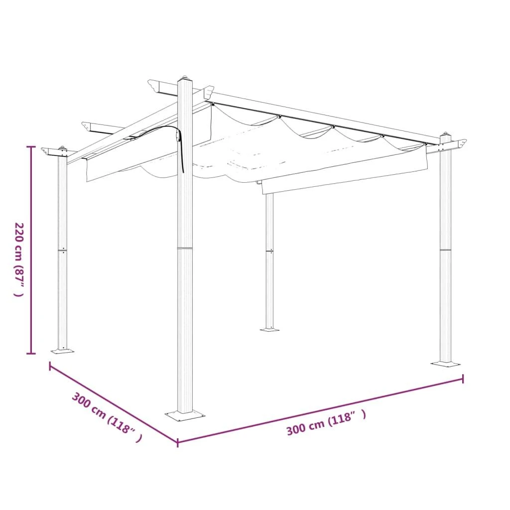 Sodo pavėsinė su įtraukiamu stogu, antracito spalvos, 3x3m