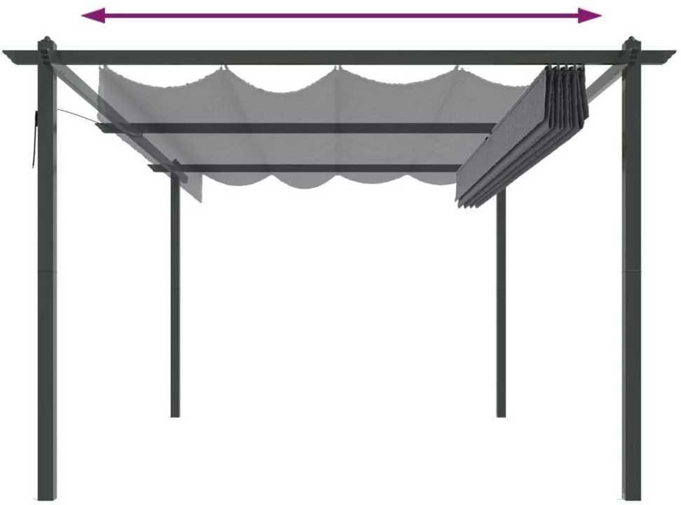 Sodo pavėsinė su įtraukiamu stogu, antracito spalvos, 4x3m