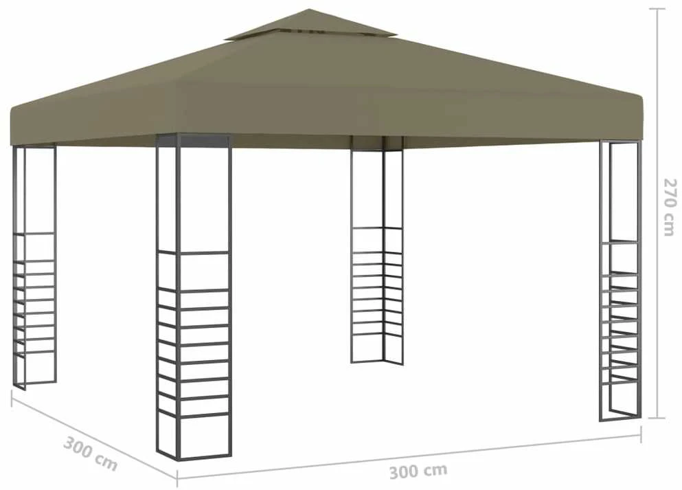 Sodo pavėsinė su lempučių girliandomis LED, taupe, 3x3m