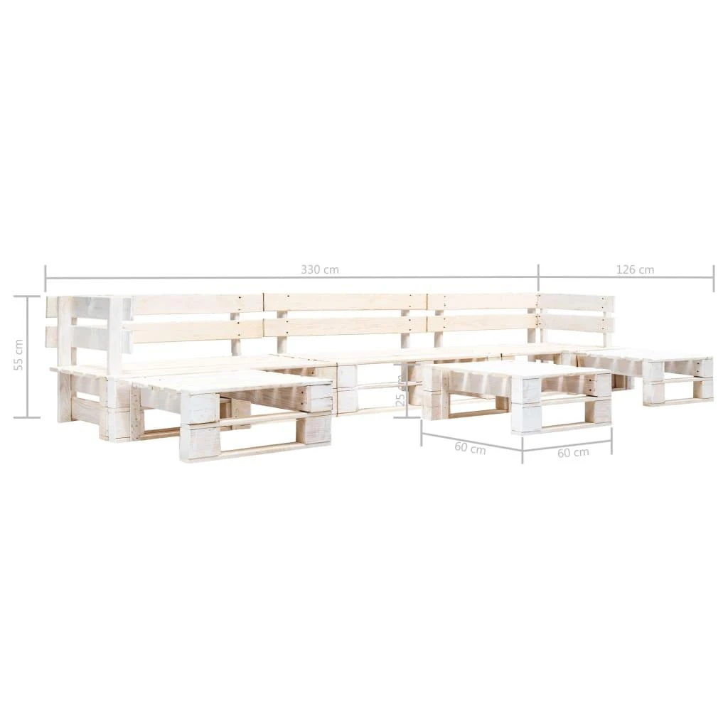 Lauko baldų komplektas Sodo komplektas iš palečių, 6 dalių, baltos spalvos, mediena