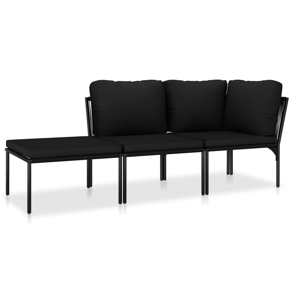 Lauko baldų komplektas Sodo poilsio komplektas su pagalvėlėmis, 3 dalių, juodas, PVC