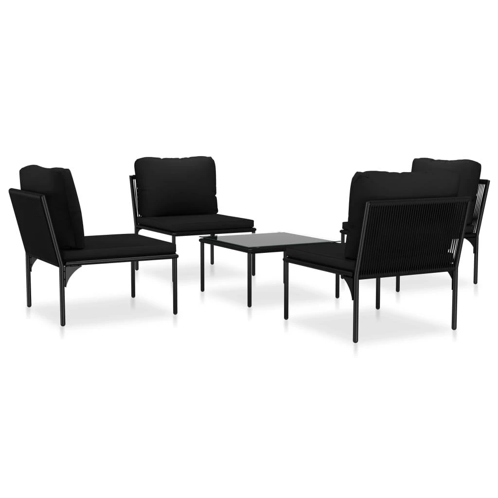 Lauko baldų komplektas Sodo poilsio komplektas su pagalvėmis, 5 dalių, juodas, PVC