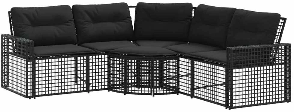 Sodo sofa su pagalvėlėmis ir pakojomis, juoda, poliratanas