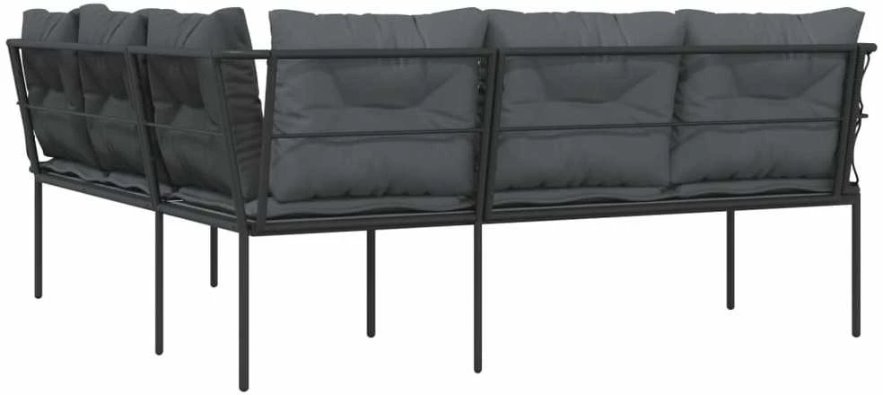 Sodo sofa su pagalvėlėmis, juoda, plienas/tekstilenas