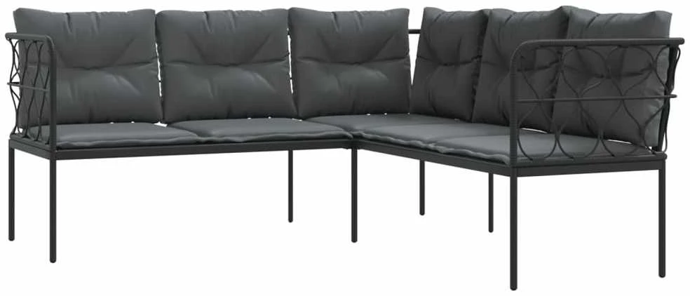 Sodo sofa su pagalvėlėmis, juoda, plienas/tekstilenas