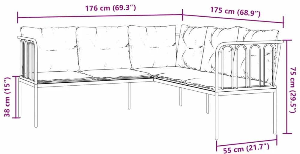 Sodo sofa su pagalvėlėmis, juoda, plienas/tekstilenas