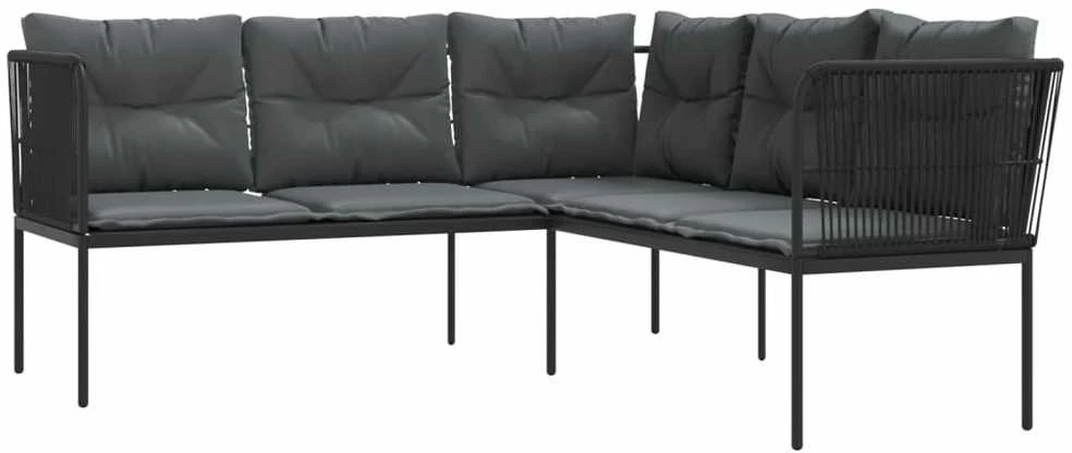 Sodo sofa su pagalvėlėmis, juoda, plienas/tekstilenas