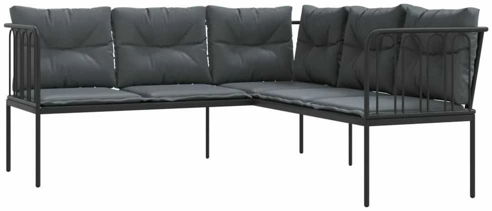 Sodo sofa su pagalvėlėmis, juoda, plienas/tekstilenas