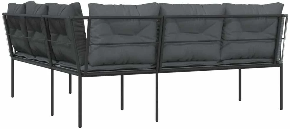 Sodo sofa su pagalvėlėmis, juoda, plienas/tekstilenas