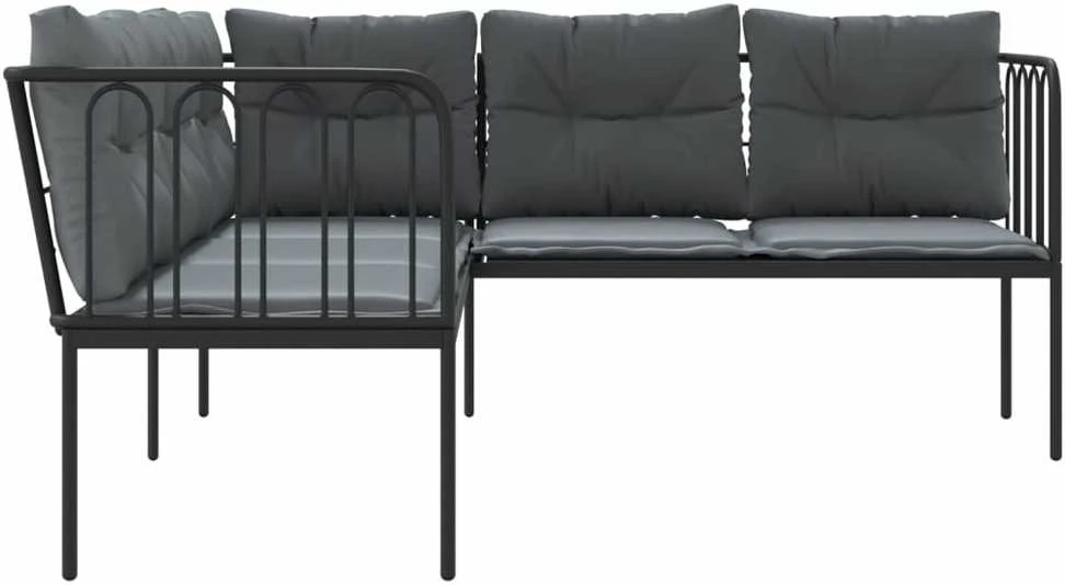 Sodo sofa su pagalvėlėmis, juoda, plienas/tekstilenas