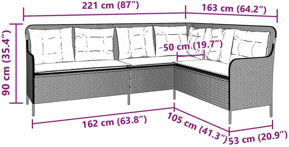 Sodo sofa su pagalvėlėmis, juoda, poliratanas, L formos