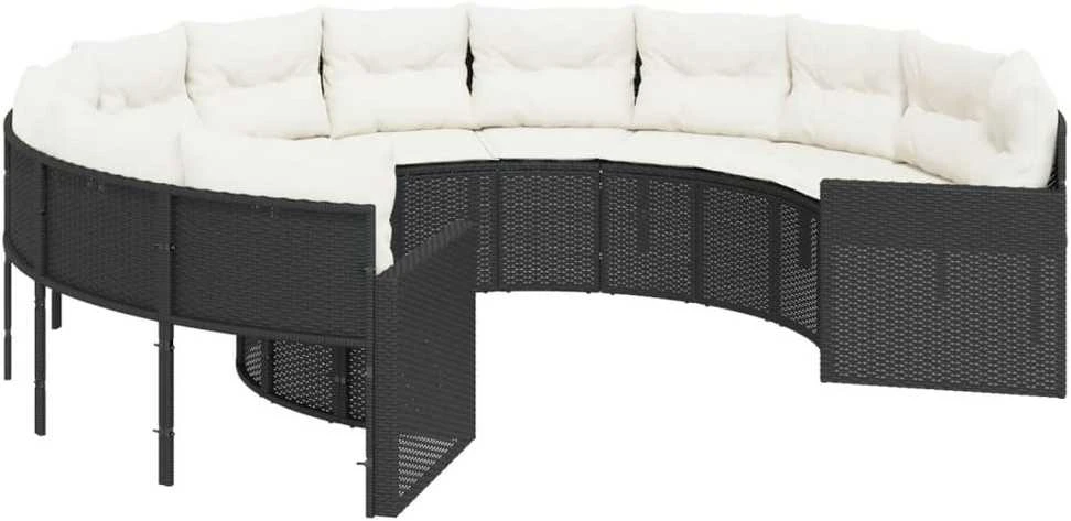 Sodo sofa su pagalvėlėmis, juodos spalvos, poliratanas