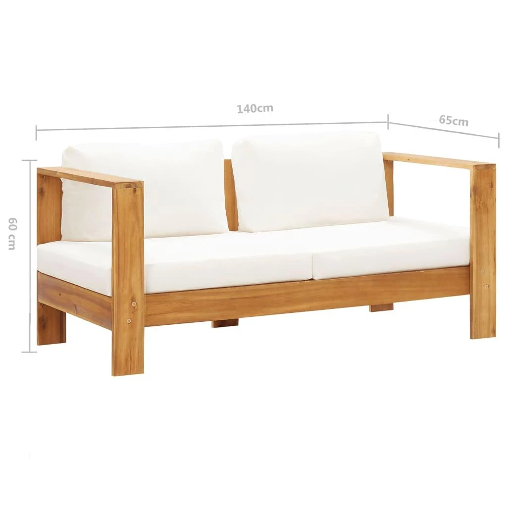 Sodo sofa su pagalvėlėmis, kreminė balta, 140cm, akacija