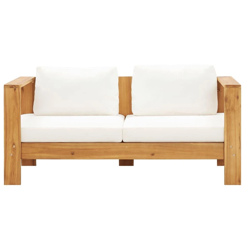 Sodo sofa su pagalvėlėmis, kreminė balta, 140cm, akacija