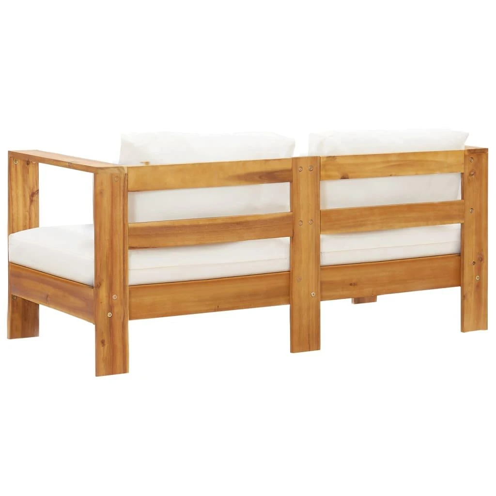 Sodo sofa su pagalvėlėmis, kreminė balta, 140cm, akacija