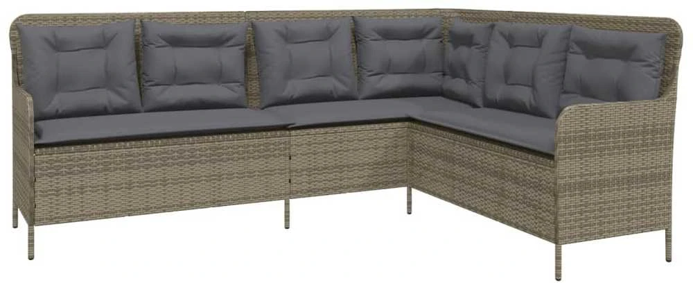 Sodo sofa su pagalvėlėmis, pilka, poliratanas, L formos