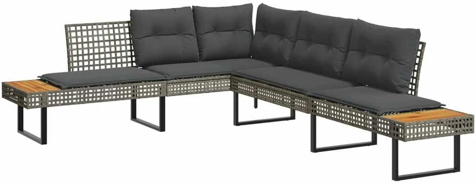 Sodo sofa su pagalvėlėmis, pilka, poliratanas/akacija, L formos