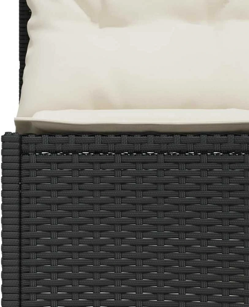 Sodo sofa su stalu/pagalvėlėmis, juoda, poliratanas, pusapvalė