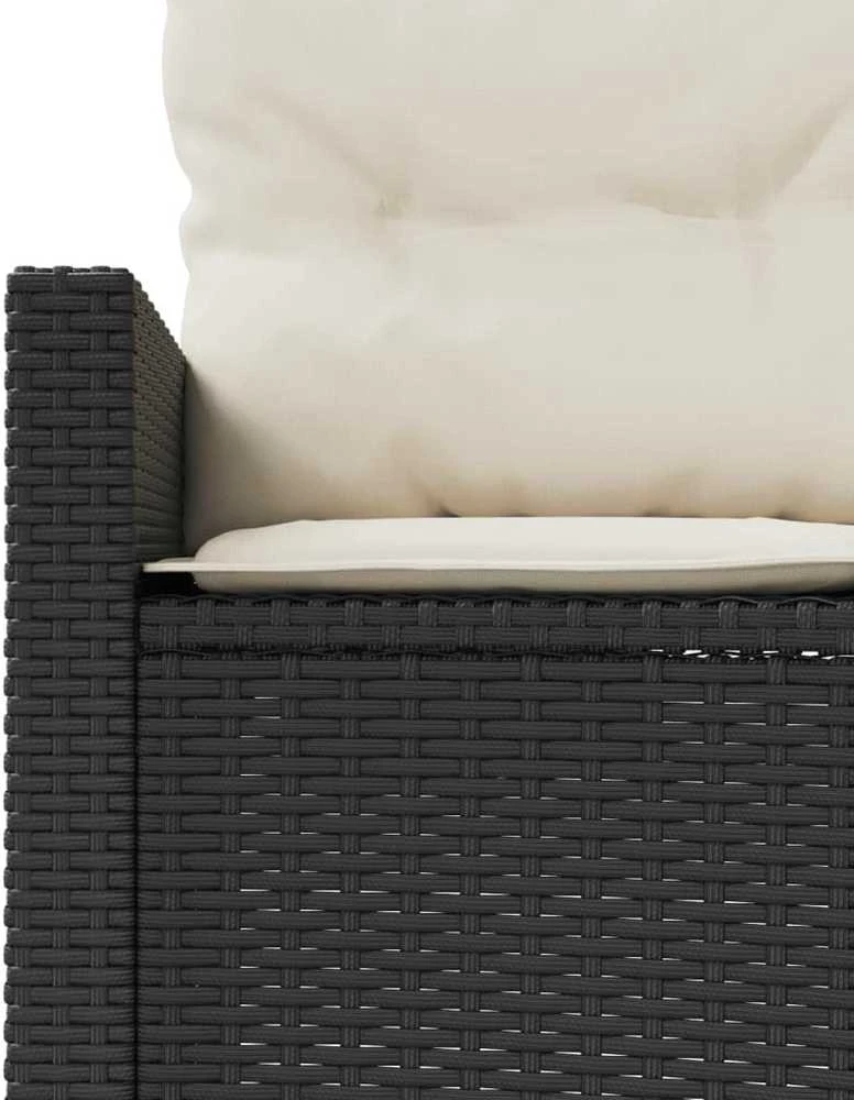 Sodo sofa su stalu/pagalvėlėmis, juoda, poliratanas, pusapvalė