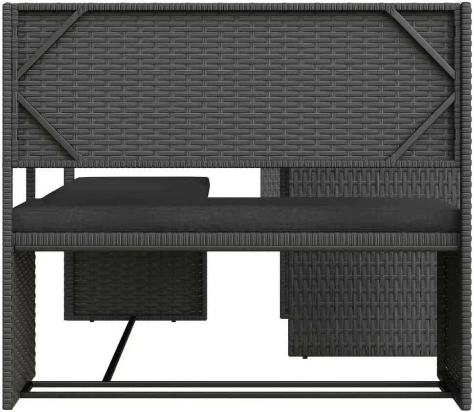 Sodo sofa su stalu/pagalvėlėmis, juoda, poliratanas, L formos