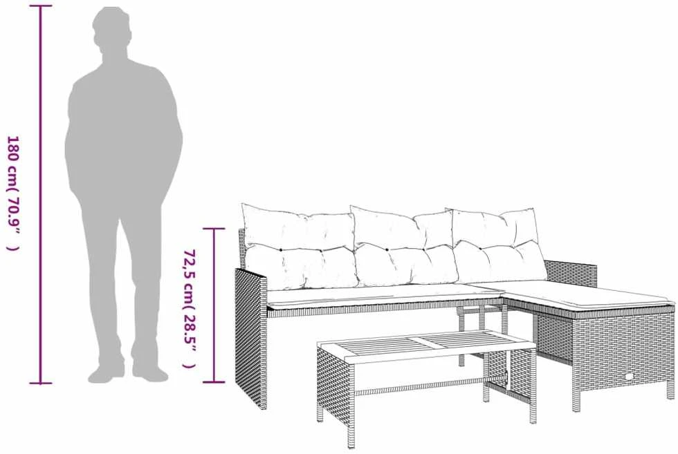 Sodo sofa su stalu/pagalvėlėmis, juoda, poliratanas, L formos