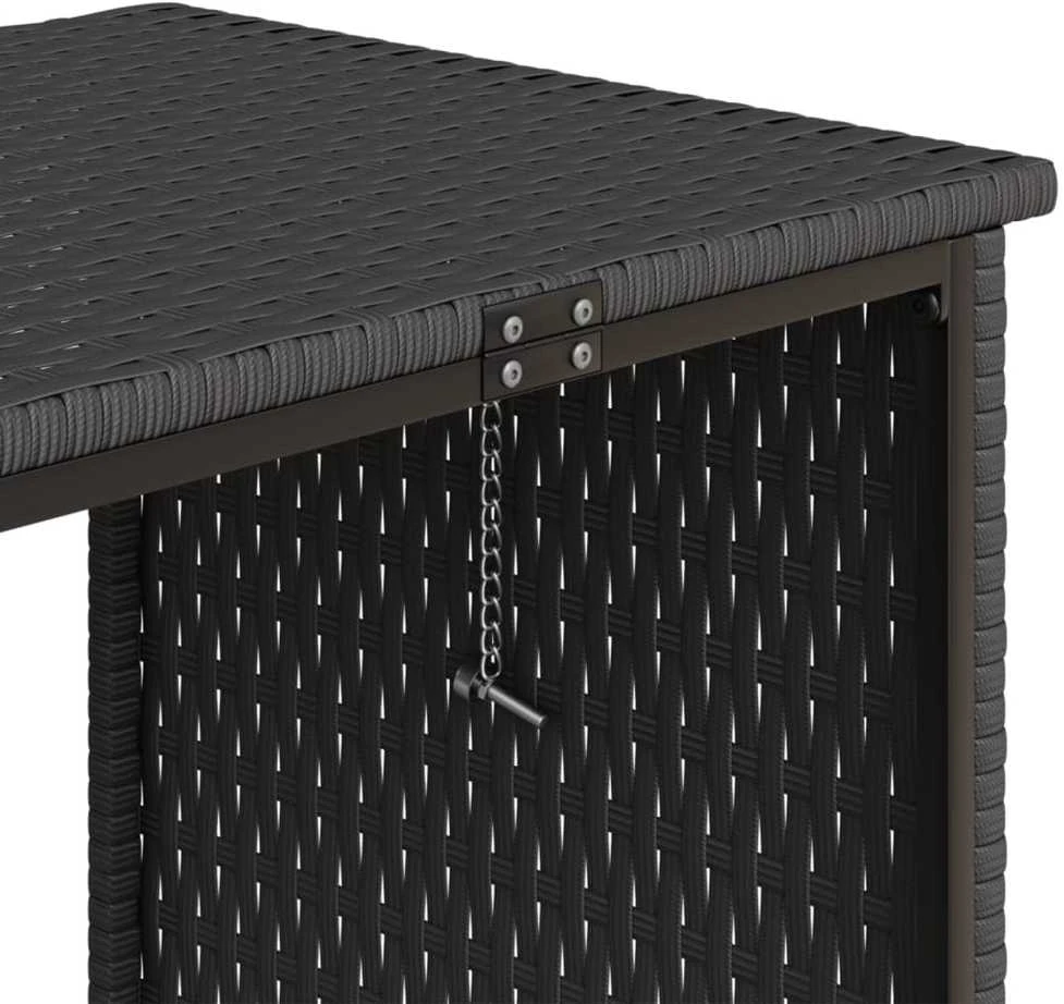 Sodo sofa su stalu/pagalvėlėmis, juoda, poliratanas, L formos