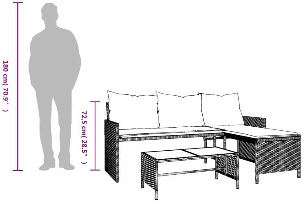 Sodo sofa su stalu/pagalvėlėmis, smėlio, poliratanas, L formos