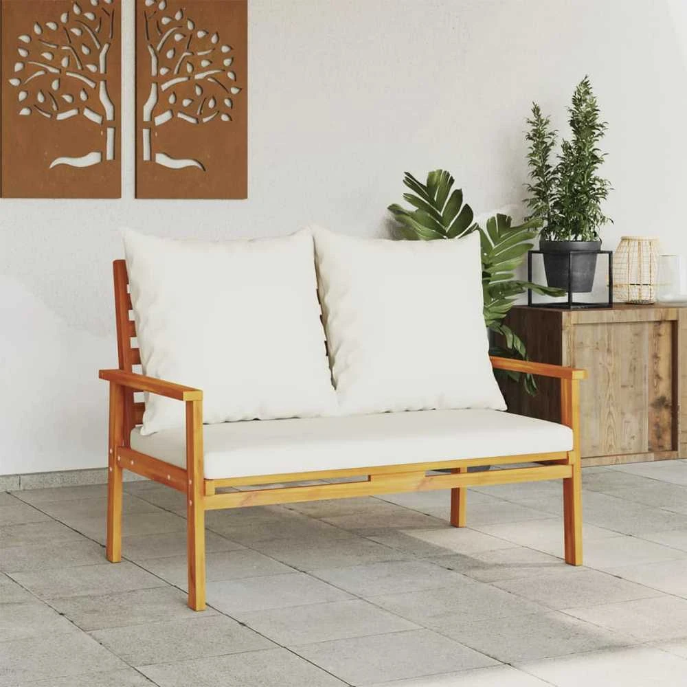 Sodo sofa-suoliukas su pagalvėlėmis, 120cm, akacijos masyvas