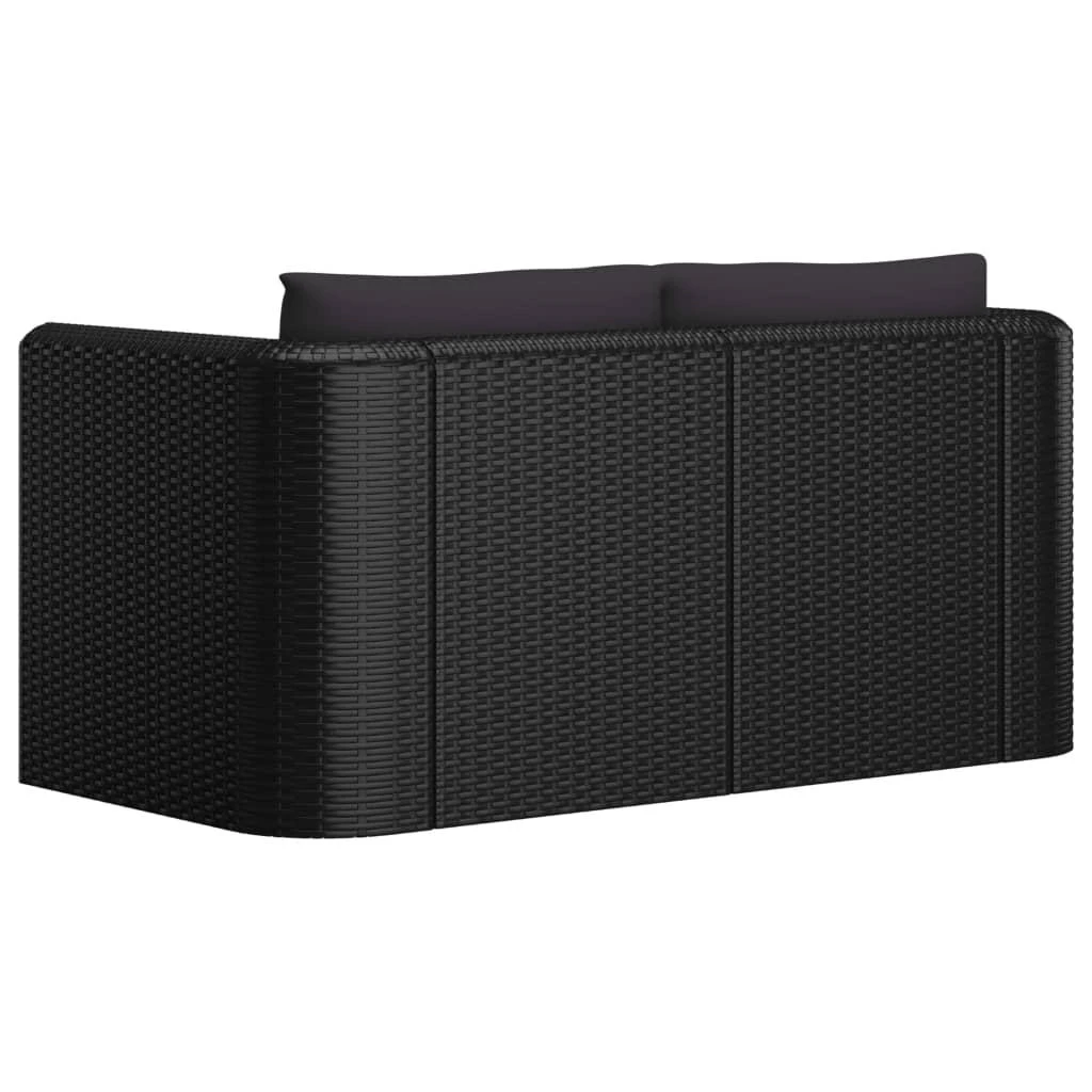 Sodo sofos komplektas su pagalvėlėmis, 2 dalių, juodas, ratanas