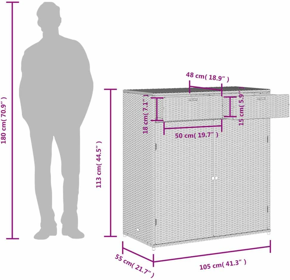 Sodo spintelė daiktams, pilka, 105x55x113cm, poliratanas