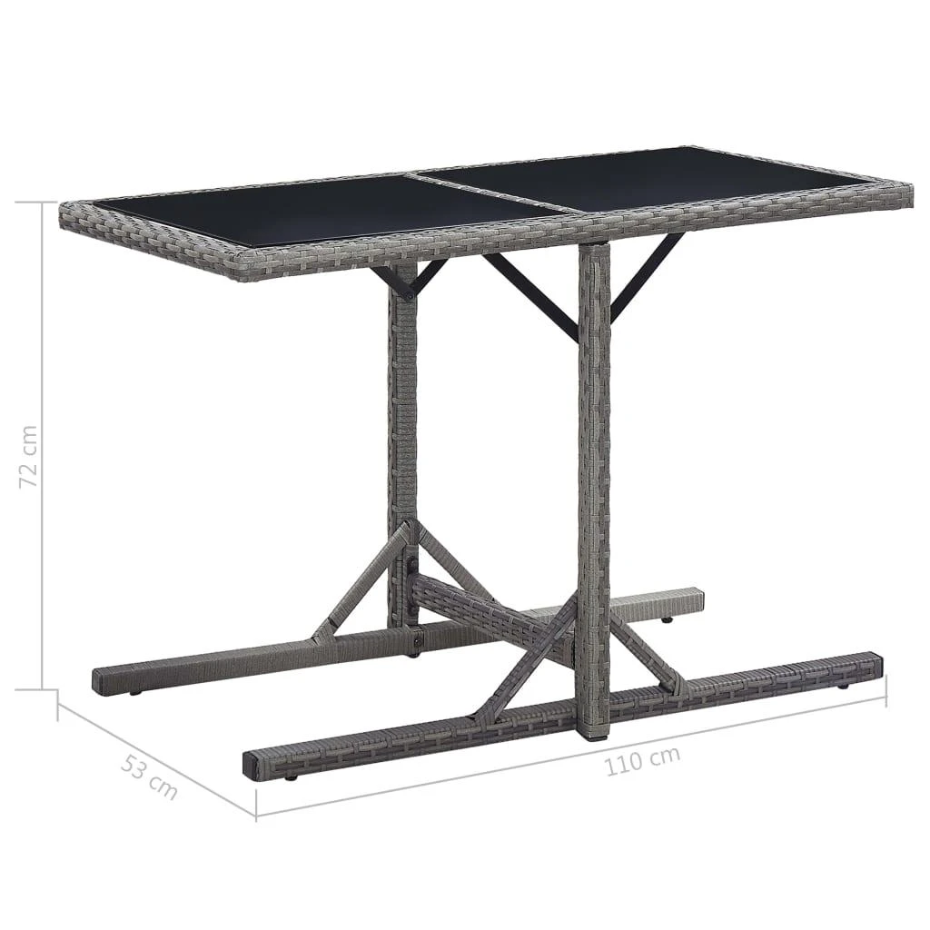 Sodo stalas, antracito spalvos, 110x53x72cm, stiklas, poliratanas