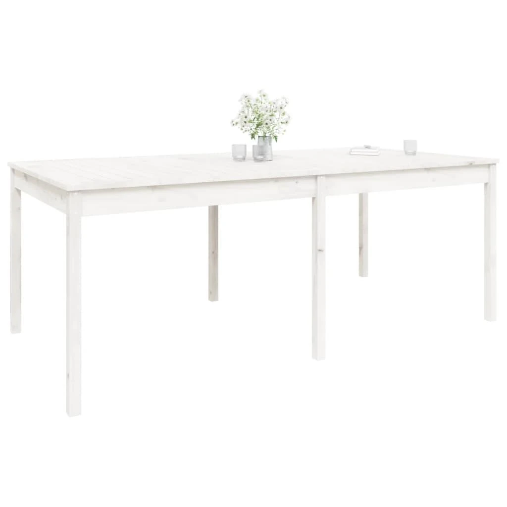 Sodo stalas, baltas, 203,5x100x76cm, pušies medienos masyvas