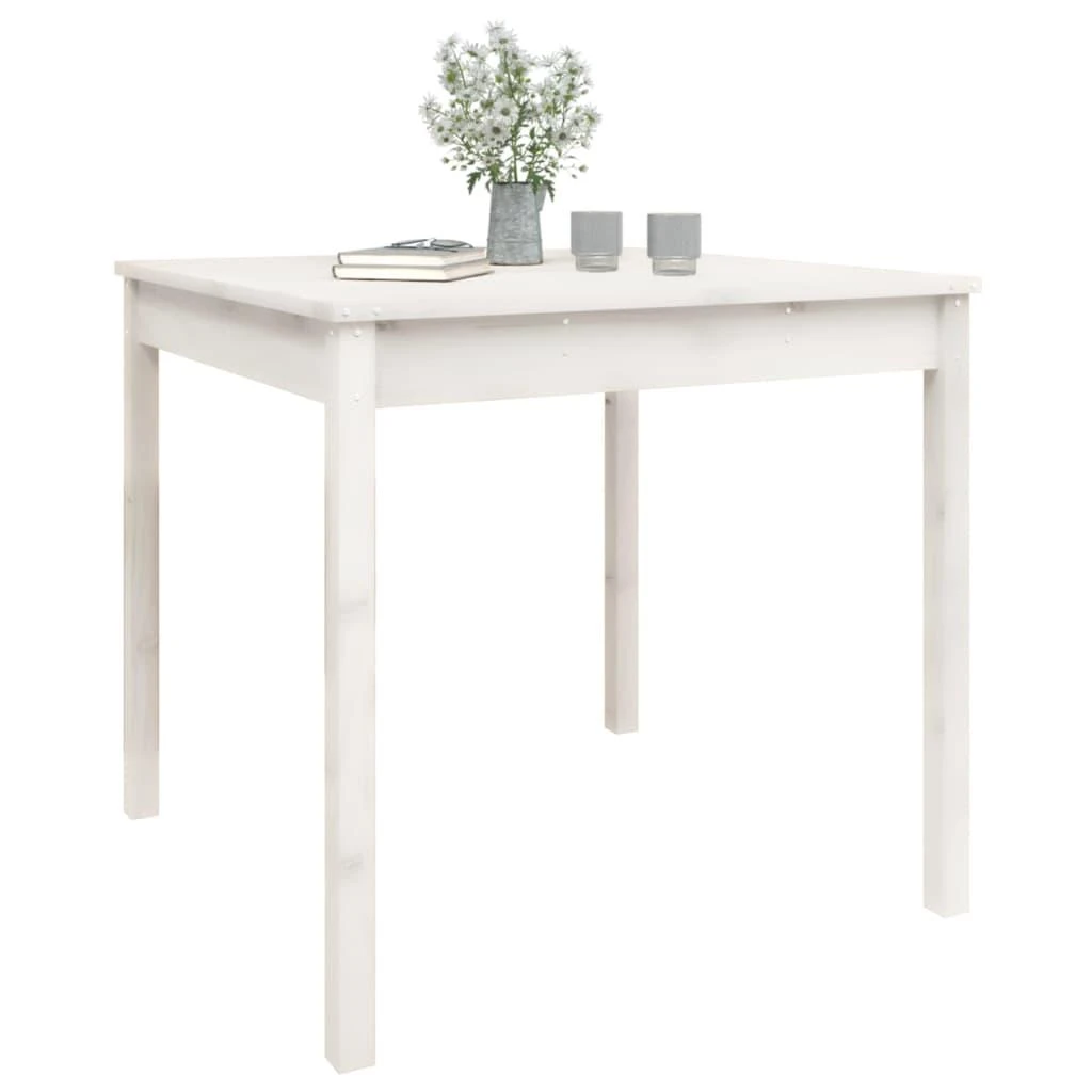 Sodo stalas, baltas, 82,5x82,5x76cm, pušies medienos masyvas