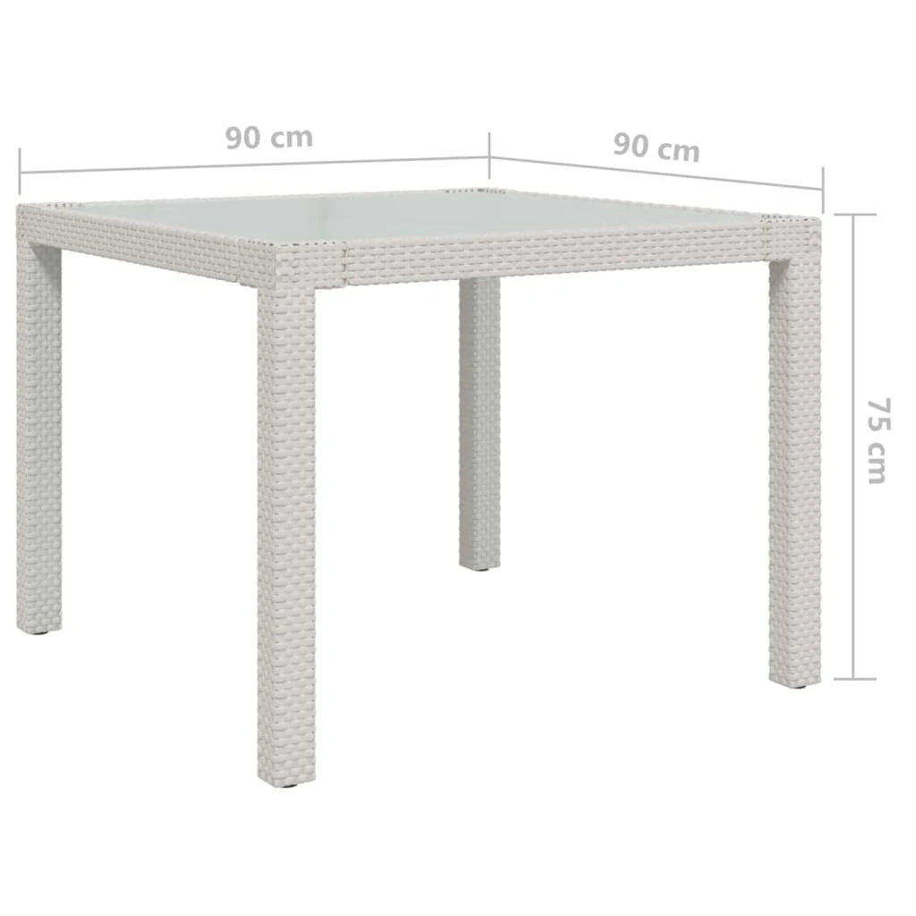 Sodo stalas, baltas, 90x90x75cm, grūdintas stiklas/poliratanas