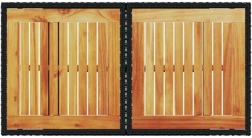 Sodo stalas, juodas, 100x55x73cm, poliratanas/akacijos mediena