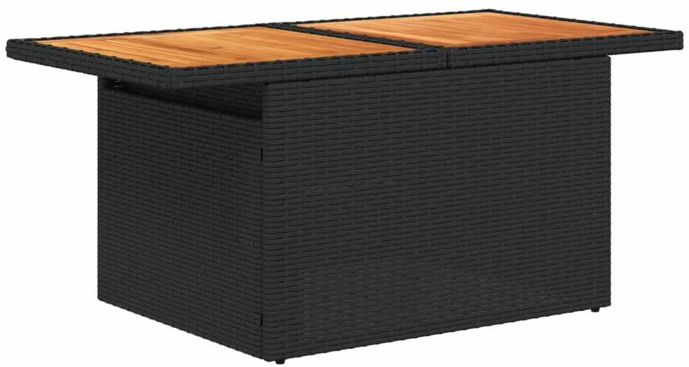 Sodo stalas, juodas, 100x55x73cm, poliratanas/akacijos mediena